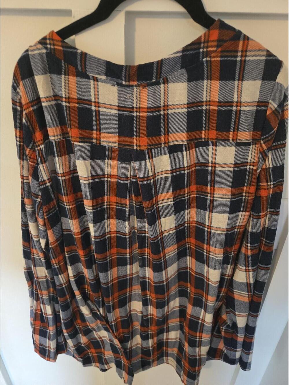 BAIKEA Women's XL Orange and Blue Plaid Quarter-Zip Pullover Blouse - Picture 4 of 5